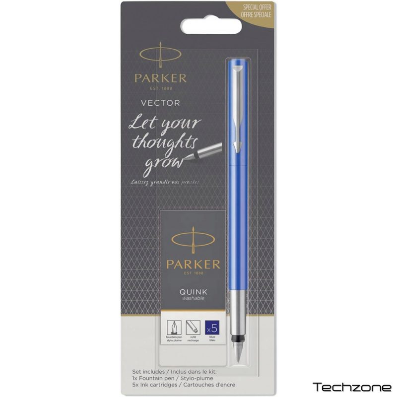 Ручка перьевая Parker VECTOR Blue FP M + Картриджи Parker Quink /5шт. син. блистер 05 716b 1 – techzone.com.ua