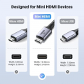 Кабель UGREEN HD163 miniHDMI to HDMI, 2 m, v2.1 UltraHD 8K-3D Braided Nylon Black 15515 4 – techzone.com.ua