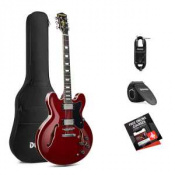 Donner Music DJP-1000 Semi-Hollow Electric Guitar Cherry EC1381