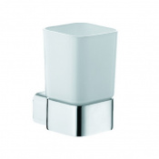 Стакан для ванной комнаты с настенным держателем, опаловое стекло (белый, матовый), металл (хром) Kludi E2 4997505