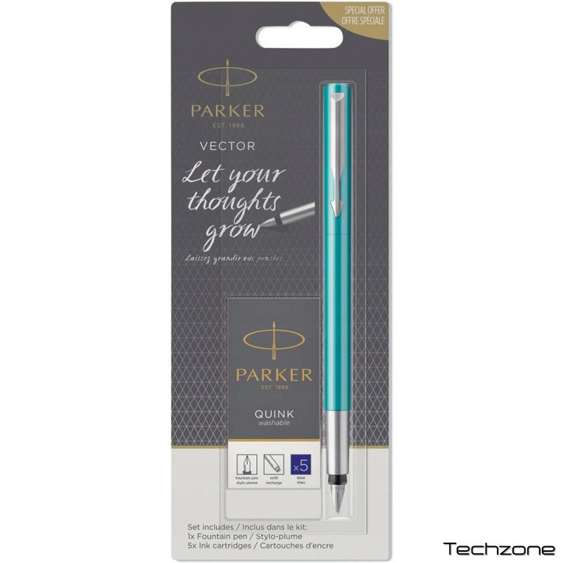 Ручка перьевая Parker VECTOR Blue-Green FP M + Картриджи Parker Quink /5шт. син. блистер 05 616b 1 – techzone.com.ua