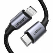 Кабель UGREEN US304 USB Type-C - Lightning, MFI - 36W, 1.5 m Braided with Aluminum Shell Black 60760