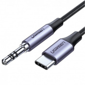 Кабель UGREEN AV143 3.5 mm Male to USB Type-C Audio Cable Braided with Aluminum Shell, 1 m Gray 30633