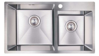 Мийка для кухні з двома чашами інтегрована Lidz Handmade H7843 (LDH7843BRU35387) Brushed Steel 3,0/1,0 мм